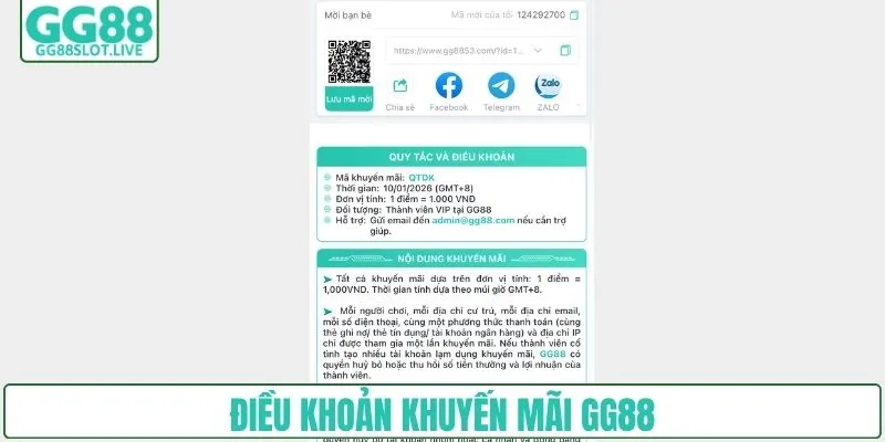 Điều khoản khuyến mãi GG88